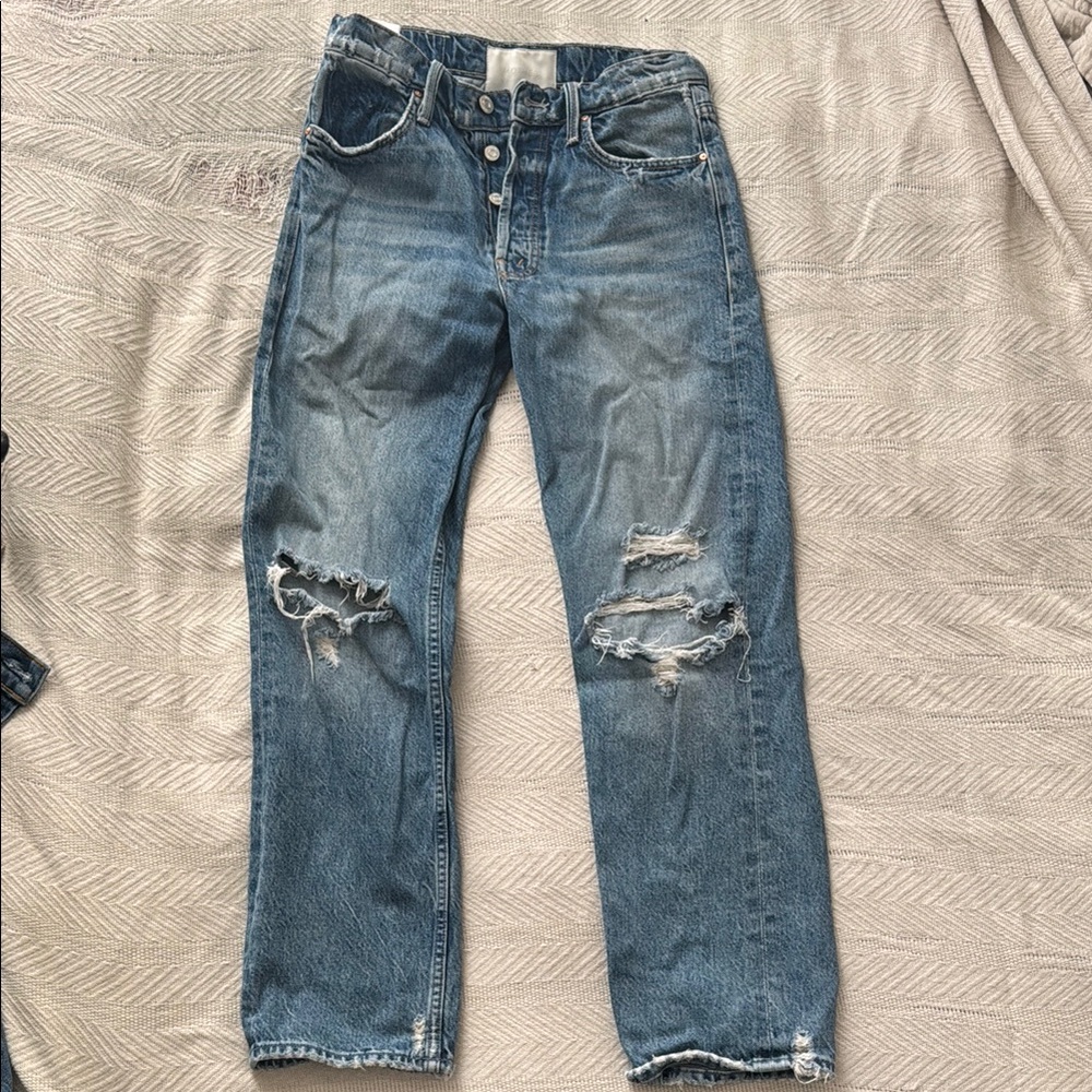 Distressed Blue Denim Jeans